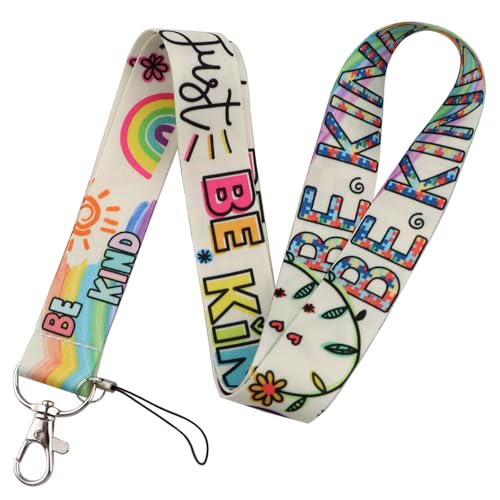 Cute Be Kind Lanyard with Badge Holder and Retractable Reel Clip Kids Autism Rainbow Lanyards ID Name Card Holder for Keys Girls Women Teacher Lanyard for Work School Office - color: Be Kind