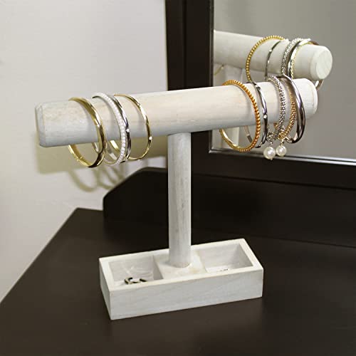 MOOCA Wooden Jewelry Display Bracelet Holder Display, 2- Compartment Tray - color: 7) Wash White, w/Tray-1pc