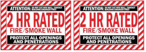 2 HR Rated Fire/Smoke Wall Label, Protect All Openings and Penetrations Sign Sticker 10 x 14 OSHA (Pack of 2) - size: 10 x 14 (Pack of 2)