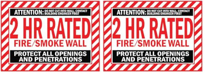 2 HR Rated Fire/Smoke Wall Label, Protect All Openings and Penetrations Sign Sticker 10 x 14 OSHA (Pack of 2) - size: 10 x 14 (Pack of 2)