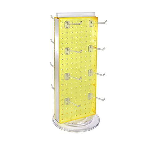 Azar Displays 700508-YEL-4C16 8-Inch W by 20-Inch H Revolving Black Pegboard Counter Display with 16-Pack of 4 inch Locking Hooks, Yellow - color: Yellow, style: Pegboard + Hooks