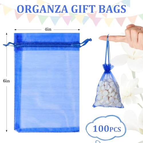 ENNIYU 100pcs Organza Bags, Royal Blue Mesh Drawstring Gift Bags, 4 x 6 inch Jewelry Pouches for Candy Wedding Favors Christmas - color: Royal blue