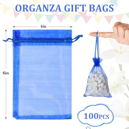 ENNIYU 100pcs Organza Bags, Royal Blue Mesh Drawstring Gift Bags, 4 x 6 inch Jewelry Pouches for Candy Wedding Favors Christmas - color: Royal blue