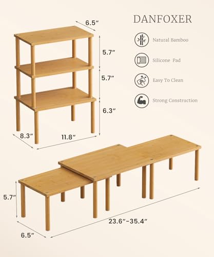 Set of 3 Bamboo Cabinet Organizer Shelf,Medium(Natural) - color: Natural, size: Medium