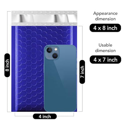 Fuxury 100 Pack 4x8" Bubble Mailers Royal Blue Shipping Padded Envelopes - color: Royal Blue, size: 4×8" 100PC