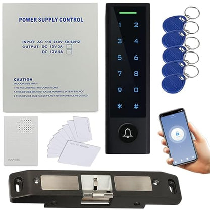 WiFi Remote Manage IP66 Watreproof Access Control Keypad Electric Strike Push Rod Lock for Panic Bar Smart Phone App Remote ADD/Delete User - style: PushBar Lock(Battery Support)