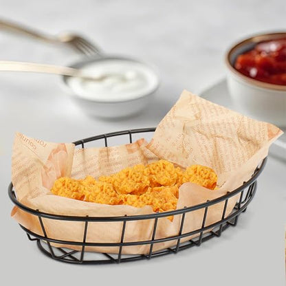 10 Pack Fast Food Oval Baskets, Wire Bread Basket for Serving, Reusable Chip Burger Fruit Vegetables Bowl Storage for Kitchen Table, Restaurants, Snack Bar, Metal (Matte Black) - color: Matte Black