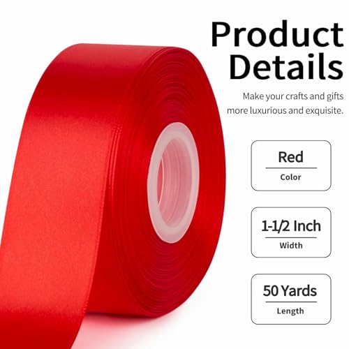 Mauproy Red Satin Ribbon, 1-1/2 Inch, 50 Yards - color: Red