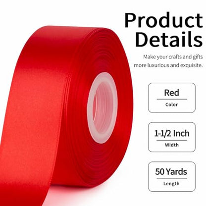 Mauproy Red Satin Ribbon, 1-1/2 Inch, 50 Yards - color: Red