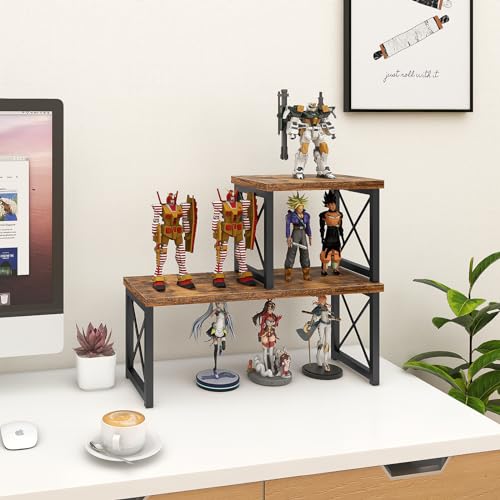 ELITEROO Wood Desktop Shelf, 2 Tier Adjustable Small Bookshelf Organizer - color: Rustic Brown