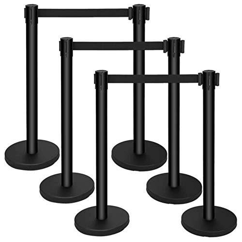 Stanchions, 36-Inch Height, 6.5-Foot Retractable Belt, Crowd Control Barriers, Fence, Safety Rope - Set of 2, Black