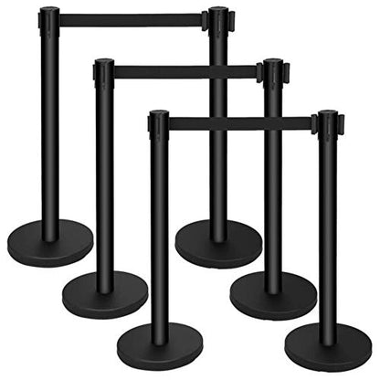 Stanchions, 36-Inch Height, 6.5-Foot Retractable Belt, Crowd Control Barriers, Fence, Safety Rope - Set of 2, Black