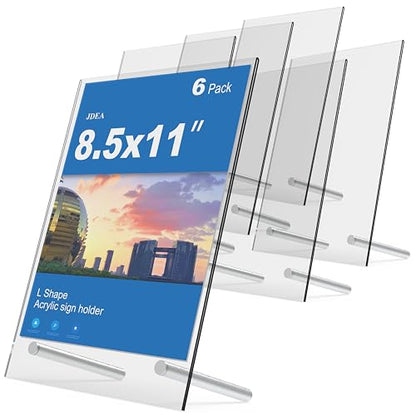 Clear Acrylic Sign Holder 8.5x11 Inch, Slanted Tabletop Display Stand with Metal Standoff Screws, Desktop Picture Photo Frame Menu Holder for Office, Countertop, Retail 6 Pack(8.5x11 inch 6pack) - size: 8.5x11 inch 6pack