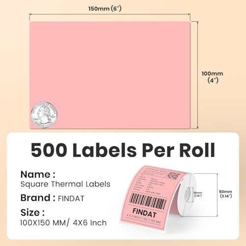 Direct Thermal Label Pink Vinyl 4 x 6 Inch Printer Sticker 250 PCS - color: Pink