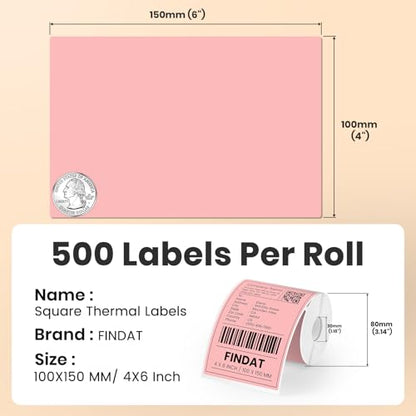 Direct Thermal Label Pink Vinyl 4 x 6 Inch Printer Sticker 250 PCS - color: Pink