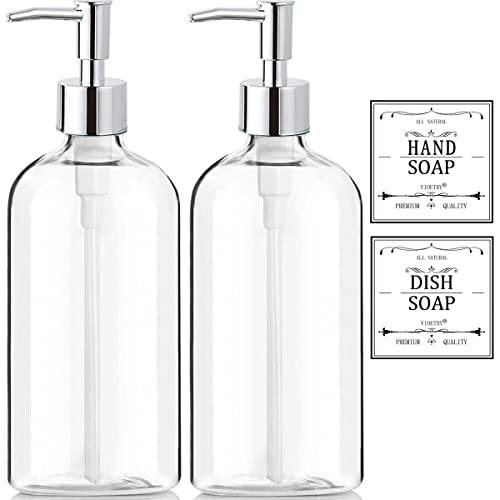 Clear Soap Dispenser with Rust Proof Pump, Waterproof Labels (2 Pack,16 Oz), Plastic Hand Soap Dish Soap Dispenser for Kitchen Bathroom - color: Clear 2 Pack