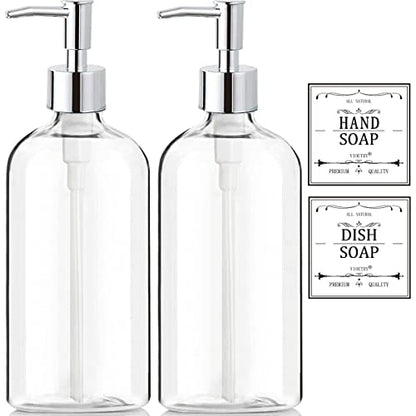Clear Soap Dispenser with Rust Proof Pump, Waterproof Labels (2 Pack,16 Oz), Plastic Hand Soap Dish Soap Dispenser for Kitchen Bathroom - color: Clear 2 Pack