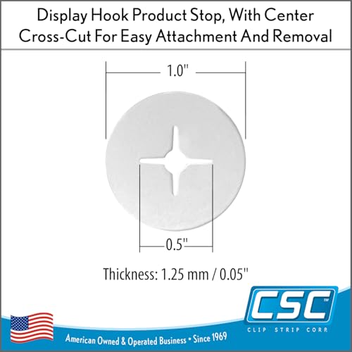 Clip Strip Display Hook Product Stops, 300 Pack, 1" Round Inventory Control Clips, Discs for Pegboard Hooks, Peg Hook Stoppers, Product Organization, Maintain Full Appearance on Display Stand