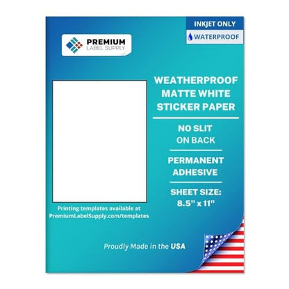 Premium Label Supply Waterproof White Inkjet Sticker Paper – 8.5" x 11" Full Sheet Labels – Inkjet Printers only – Similar to Vinyl – 100 Sheets - size: 100 Sheets