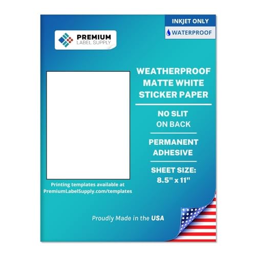 Premium Label Supply Waterproof White Inkjet Sticker Paper – 8.5" x 11" Full Sheet Labels – Inkjet Printers only – Similar to Vinyl – 500 Sheets - size: 500 Sheets