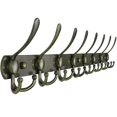 Dseap Coat Rack Wall Mount - 29.5” Long 8-Tri-Hooks Heavy Duty Coat Hanger Rail Wall Hooks for Hanging Coats Hats Clothing Clothes Purse Mudroom Entryway, Bronze - color: Bronze, size: L=29.5” (1 Pcs)