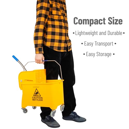 Mind Reader Mop and Bucket Set with Wringer, Mop Included, 5.5 Gallon Cleaning System with Wheels, Upward Press Wringer, Small Mop Compatible - size: Mop and Mop Bucket