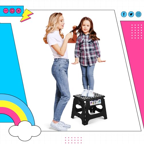 Delxo Folding Step Stool 11 Inch,300 Lbs Step Stool for Kids & Adults Black - color: Black, size: 11 Inch