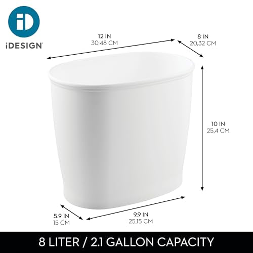 iDesign Slim Plastic Bathroom Trash Can, White - color: White, style: Pack of 1