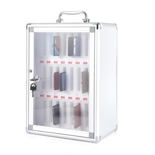 24 Slots Cell Phone Locker with Key, Portable Mobile Phone Storage Box