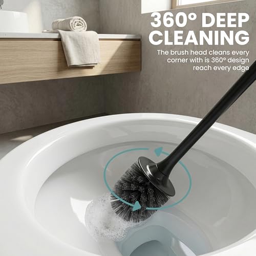 Vigar Zense Toilet Brush and Holder Set, Polyresin Stone, Black Marble - color: Black Marble