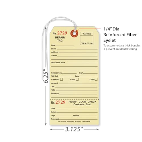 SmartSign Pack of 500 Sequentially Numbered Repair Tags with Attached String | 3.125" x 6.25" Manila Cardstock