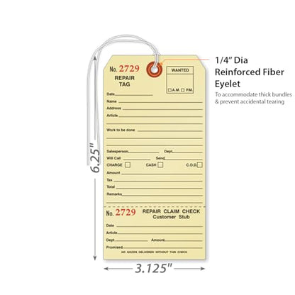 SmartSign Pack of 500 Sequentially Numbered Repair Tags with Attached String | 3.125" x 6.25" Manila Cardstock