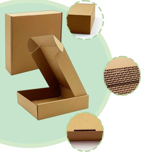 8x8x2 inch Shipping Boxes, Bulk 28 Pack, Brown Corrugated Cardboard Mailers - size: 8" x 8" x 2"