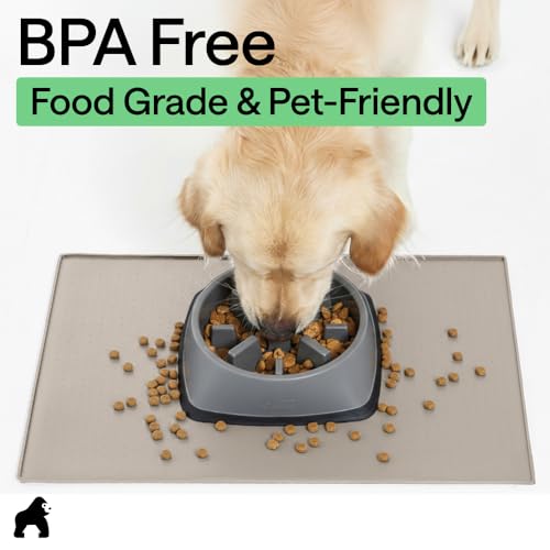 GORILLA GRIP Dog Food Mat, 100% Waterproof Silicone, 18.5x11.5 Beige - color: Beige, size: 18.5"l X 11.5"w