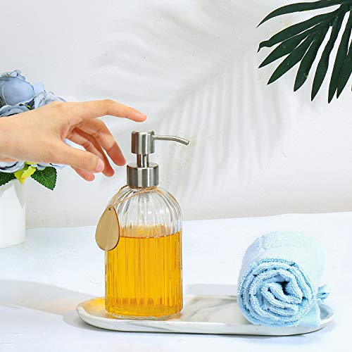 Thick Glass Soap Dispenser with Silicone Pad – Premium Quality – Dish Soap Dispenser, Hand Soap Dispenser – Rust Proof Stainless Steel Pump – Ideal for Kitchen Dish Soap, Bathroom Soap - color: Stainless Steel White Pump
