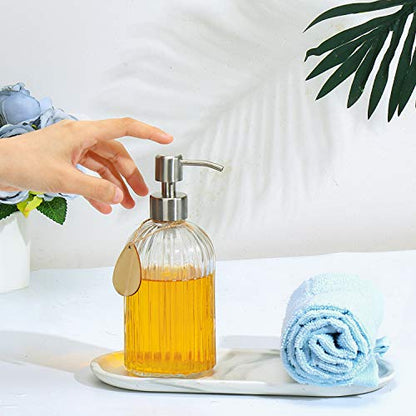 Thick Glass Soap Dispenser with Silicone Pad – Premium Quality – Dish Soap Dispenser, Hand Soap Dispenser – Rust Proof Stainless Steel Pump – Ideal for Kitchen Dish Soap, Bathroom Soap - color: Stainless Steel White Pump