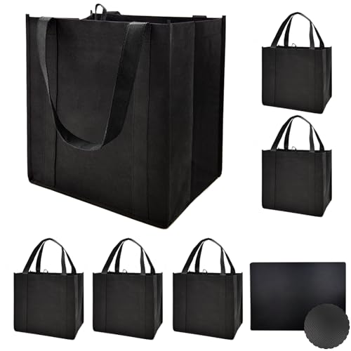 6 pack Reusable Grocery Bags,Thick Bottom-Shopping Bag for Groceries - color: Black