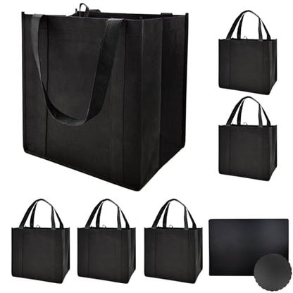 6 pack Reusable Grocery Bags,Thick Bottom-Shopping Bag for Groceries - color: Black