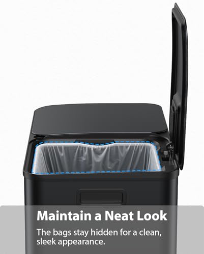 Dual Trash and Recycling Bins for Kitchen, 2×13 Gallon (2× 50L) Stainless Steel Trash and Recycle Bin Combo with Soft-Close Lid, Large Garbage Cans for Kitchen Home with 2 Magnets Sticker, Black - color: Black