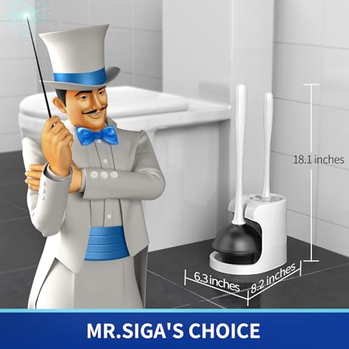 MR.SIGA Toilet Plunger and Brush Combo for Toilet Cleaning, White, 2 Set (Pack of 2) - color: White, size: 6.3 x 8.2 x 18.1 inch (Pack of 2)