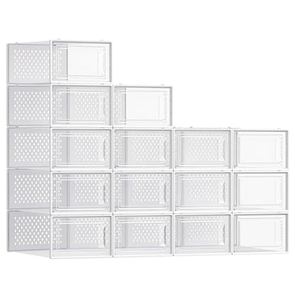 SONGMICS Shoe Boxes, Clear Plastic Sneaker Box, Pack of 15 - color: Transparent + White, size: L-15pcs