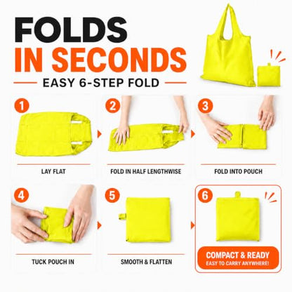 Reusable Grocery Bags 6 Pack, Foldable Shopping Bags with Pouch, Heavy Duty 50 LBS, Machine Washable Travel Totes - color: Yellow