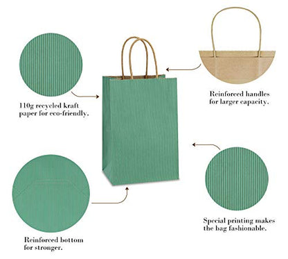 BagDream Small Gift Bags with Handles 5.25x3x8 Inch Sage Green 100 Pcs Bulk - color: Green