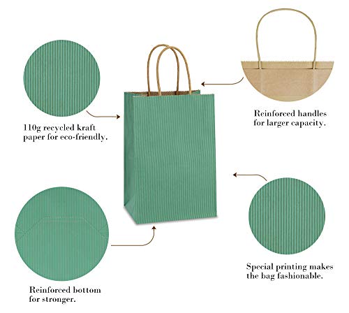 BagDream Small Gift Bags with Handles 5.25x3x8 Inch Sage Green 100 Pcs Bulk - color: Green