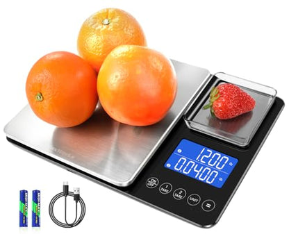 MaxWorks Precision Dual Platform Kitchen Scale Measure Bulk and Fine Ingredients Simultaneously 22 lb Max Capacity Stainless Steel and Glass Digital Scale with USB Charging and 2 Way Power (51069) - size: 22 Lb Capacity