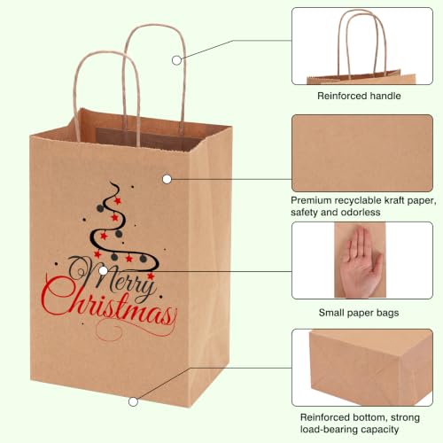OUTUXED 1800pcs Small Gift Bags, Brown Paper Bags with Handles - color: Brown 5.25x3.2x8in, size: 1 Count (Pack of 1800)