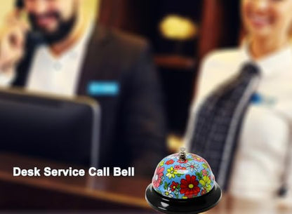 Call Bell Desk Service Bell Ding Bell for Restaurant Hotel Room Kitchen Party Office Receptionist Elderly Teachers Chef,3.3 inch - color: Blue-pattern