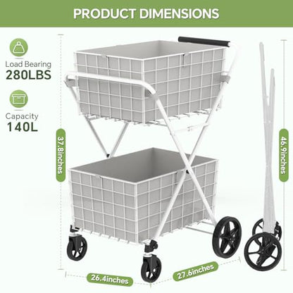 JIALIJIU 2-Tier Shopping Cart for Groceries with 360° Rolling Wheels - size: Jumbo-White 2 Tier