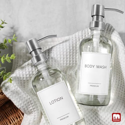 GMISUN Glass Soap Dispenser with Pump, 2 Pack Clear Bathroom Hand Soap Dispenser with Stainless Steel Pump, 17 Fl Oz Refillable Kitchen Hand and Dish Soap Dispensers Set, Modern Liquid Pump Bottles - color: Clear Bottle + Silver Pump, size: 2 Pack