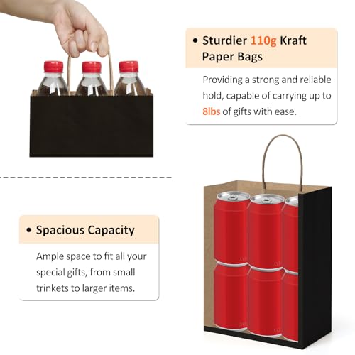 BagDream Recyclable Kraft Paper Gift Bag, 8x4.25x10.5 Inches, 100Pcs, Black, with Handles, Bulk, FSC Compliant, Multipurpose - color: Black